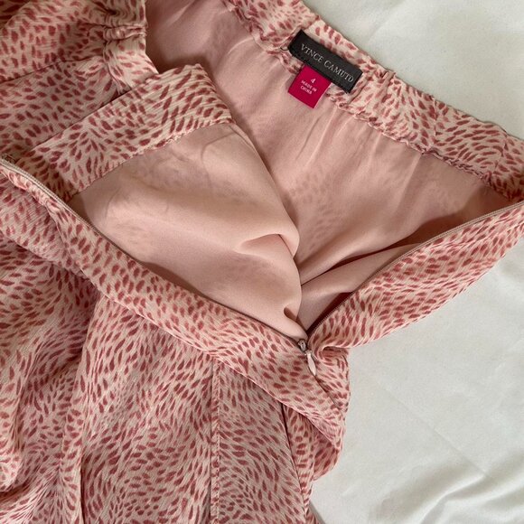 Vince Camuto abstract baby pink floral patterned midi skirt asymmetrical hem - Picture 3 of 7